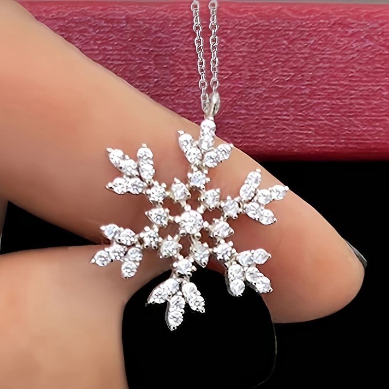 TEMU Frosted Cubic Synthetic Zirconia Necklace - Snowflake Pendant With April Birthstone , Perfect Christmas Jewelry