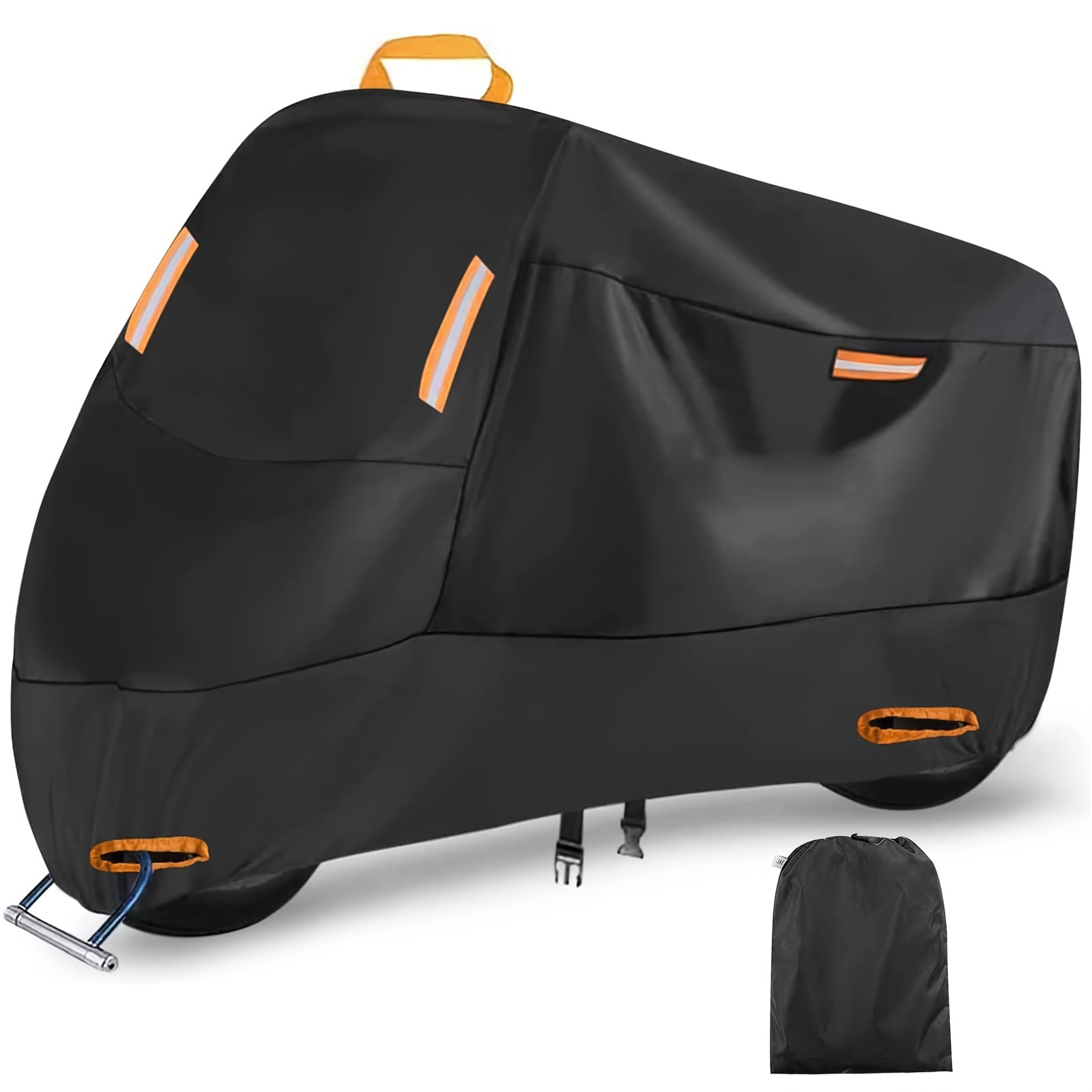 

Xl Size Motorcycle Cover With Reflective Strips, Waterproof And Windproof, Black, Fits Scooters/bicycles Up To 210cm Length, Includes Storage Bag And Security Lock Holes