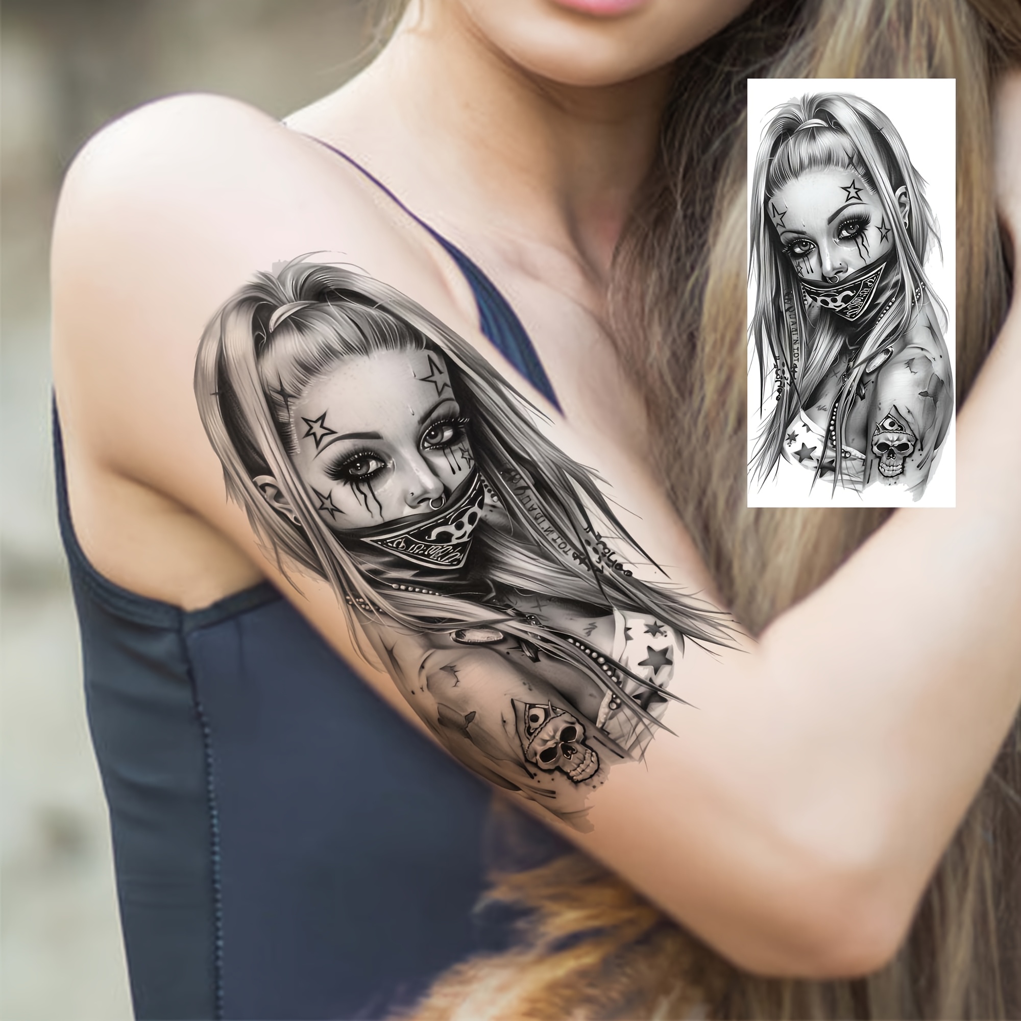 1 Sheet Chicano Temporary Tattoos For Women Men Hands Finger Foot Neck Waist Legs Thigh Forearm Shank Half Sleeve Arm, Temp Fake Tattoo Stickers Waterproof Long Lasting Realistic Tatoos