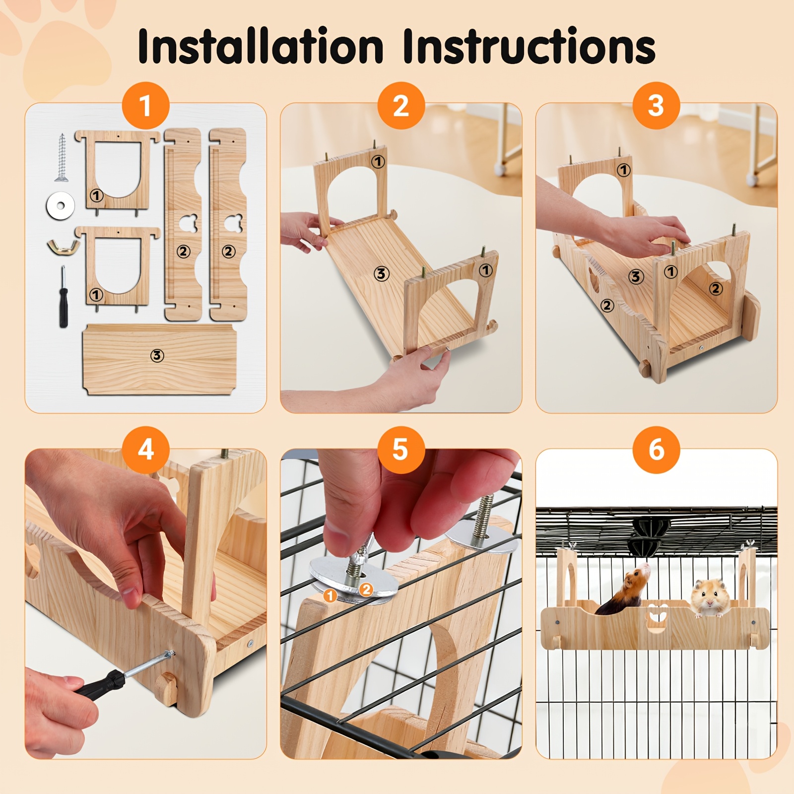 Wooden Hamster Platform Hammock Set with Suspension Bridge
