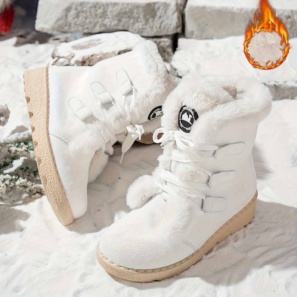 ladies winter footwear cozy   calf boots designed for snow featuring a lace up style Product details 6