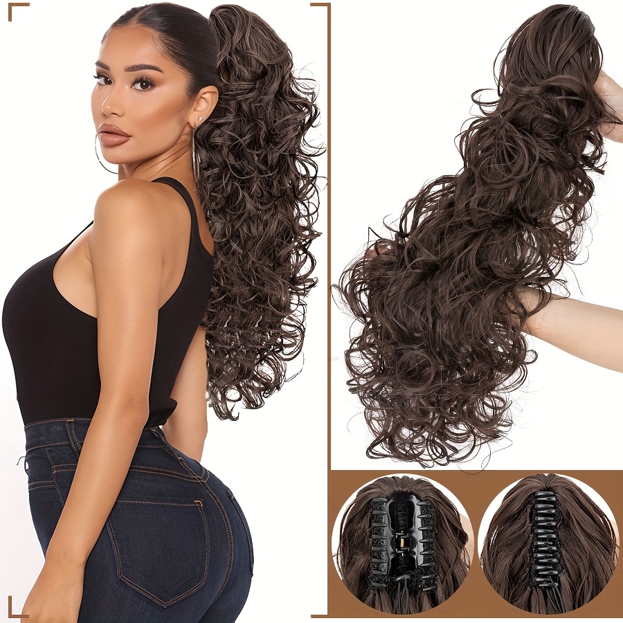 claw on ponytail extensions with drawstring long thick wavy clip in hair extension 24inch 60cm ponytail curly hairpieces jaw ponytail extensions   blonde   drawstring ponytail synthetic soft hairpiece heat resistant hair pieces gift details 0