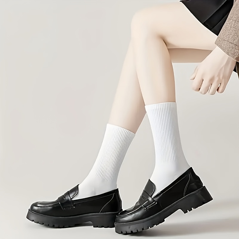 6/10/20 Pairs of Plain Black and White Socks, Simple and Comfortable Mid-Calf Socks, Suitable for Autumn and Winter, Men's and Women's Socks