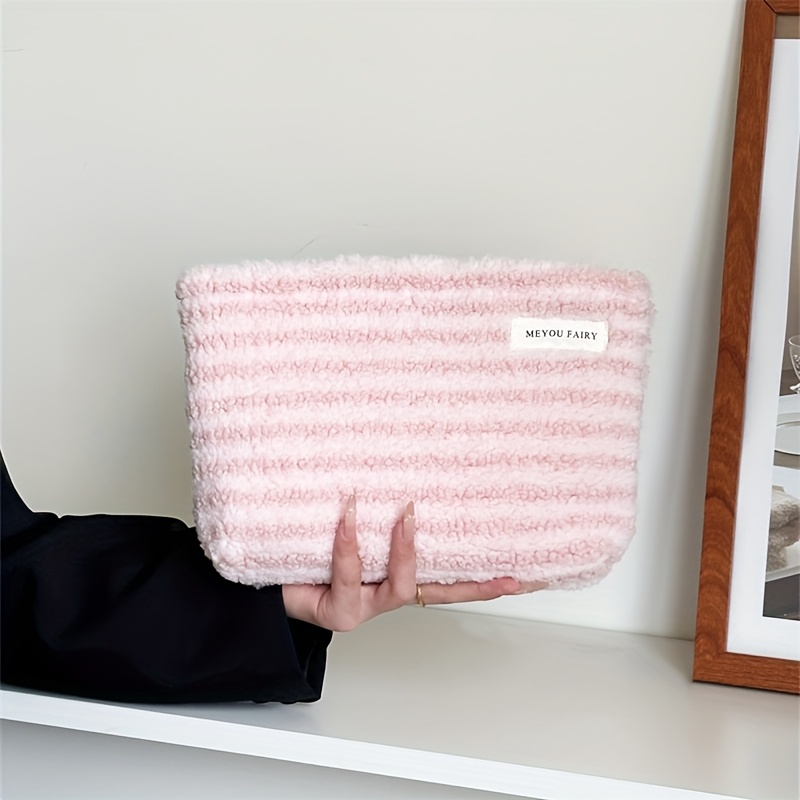 TEMU Women's Large Elegant Thickened Makeup Organizer Bag With Striped Cosmetic Case - ///, Durable Travel-friendly Makeup Storage Suitable For Women
