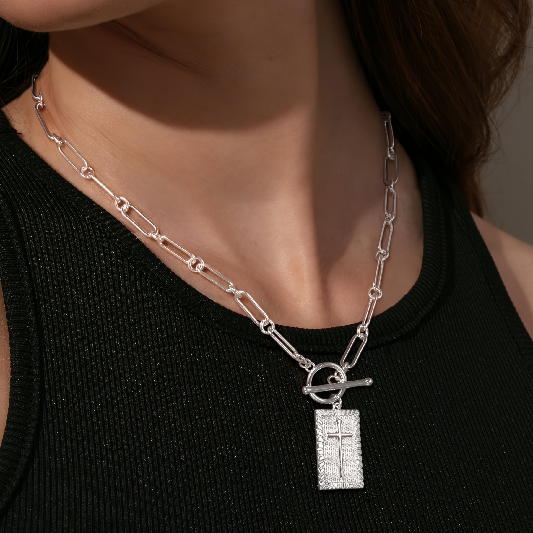 Women's Golden Rectangular Pendant Necklace, Daily Wear