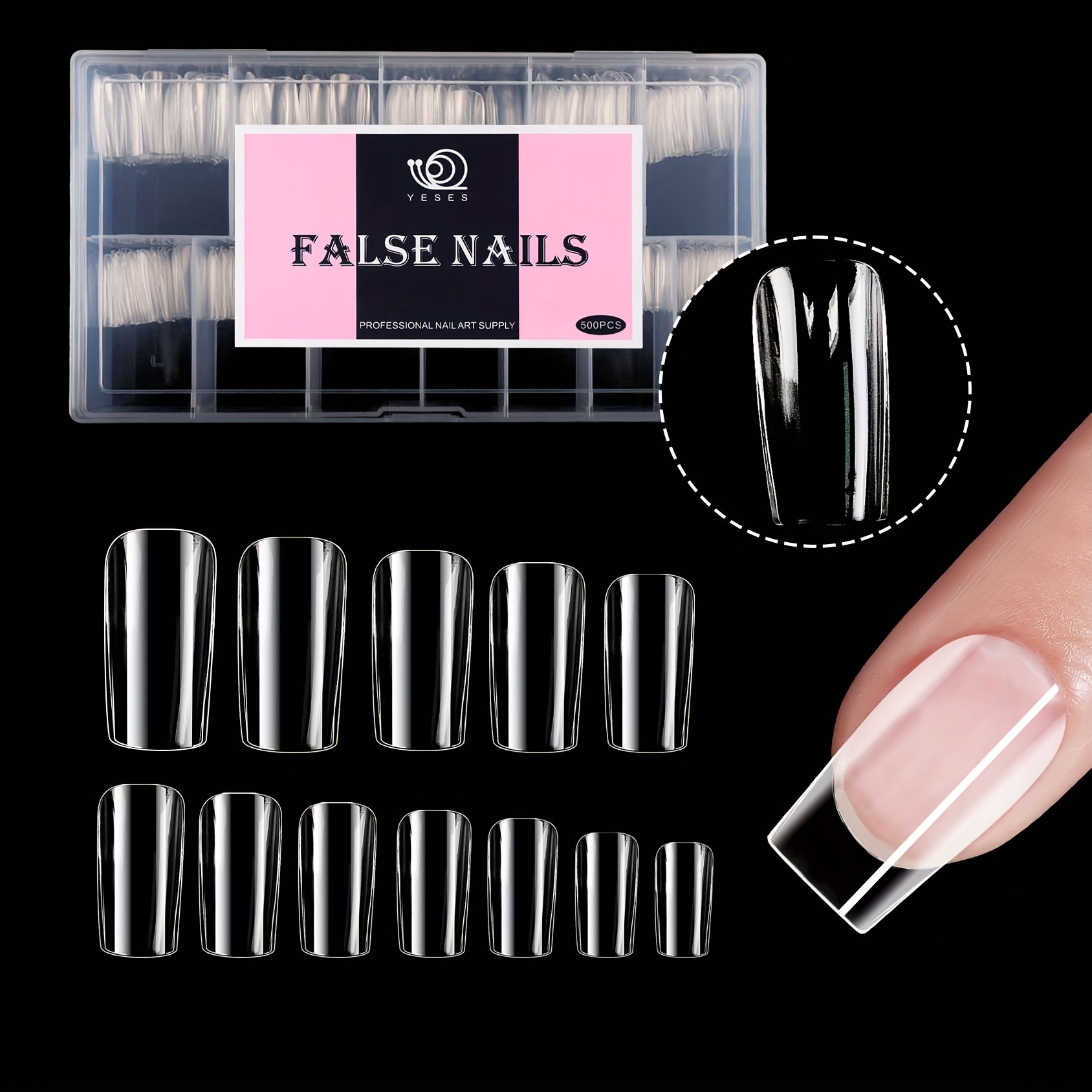 

500 Medium Square Full Clear False Nail Patch - Pre-formed Semi-matte Full Cover Acrylic Gel Kit False Nail Tips Pressed On Nails For Nail Extension Diy Salon