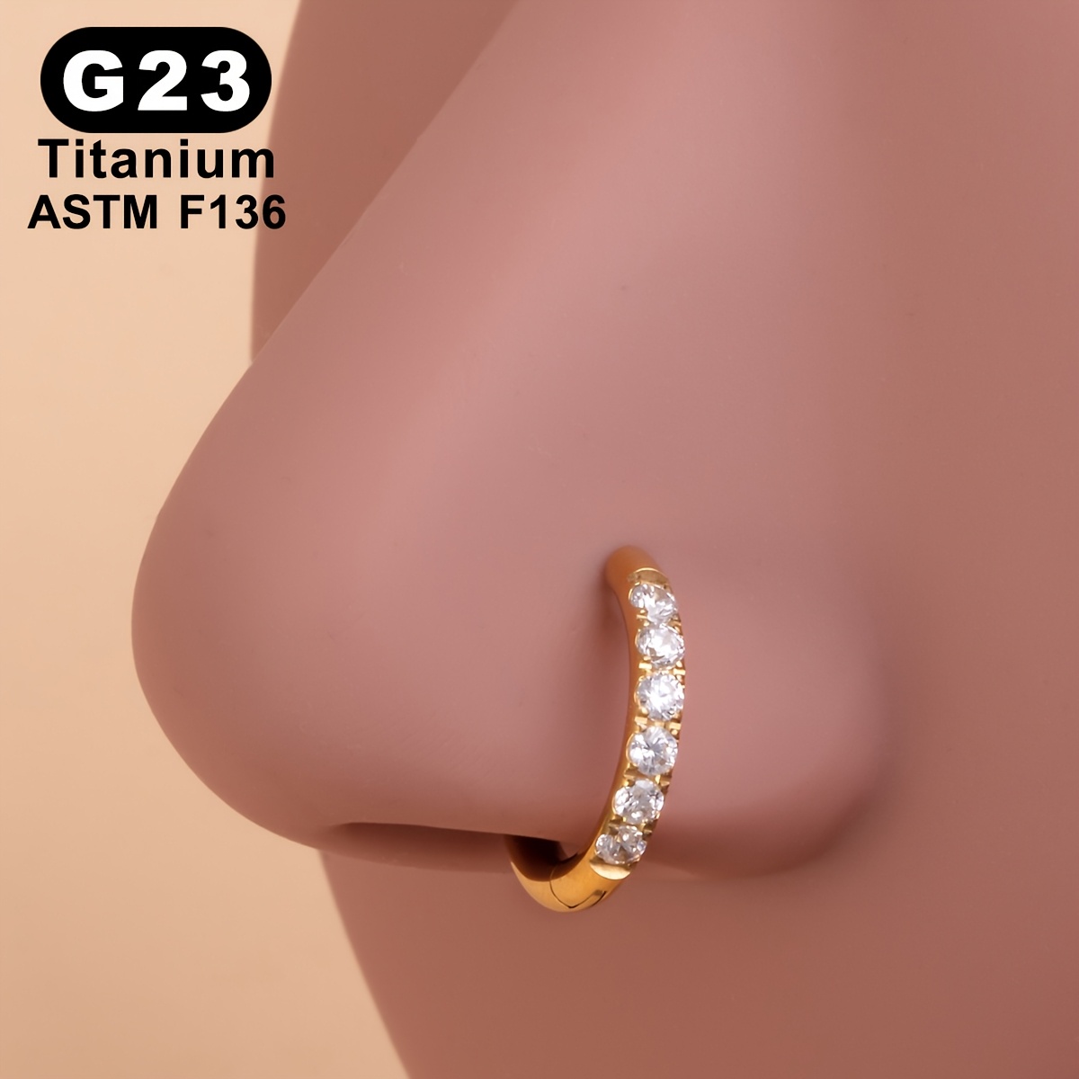 TEMU 1pc F136 G23 Titanium 1mm Thin Post Hinged Piercing Hoop, Zirconia Click Ring For Nostril Helix Tragus Cartilage Piercings Earring Body Jewelry