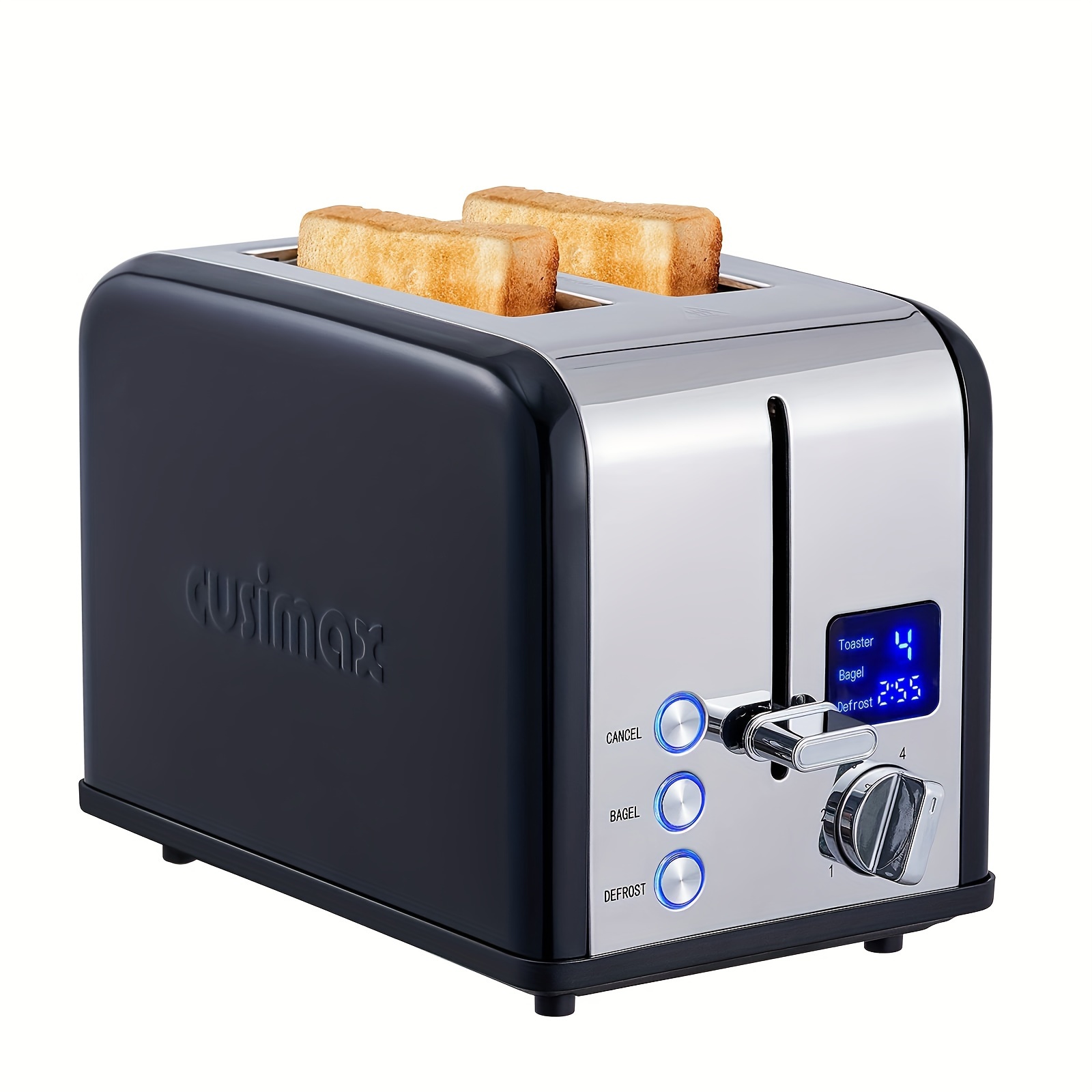 

Cusimax Brushed Stainless Steel 2 Slice Toaster With Large Led Display, Extra Wide Slots & Removable Tray, 6 Browning Settings, /bagel/