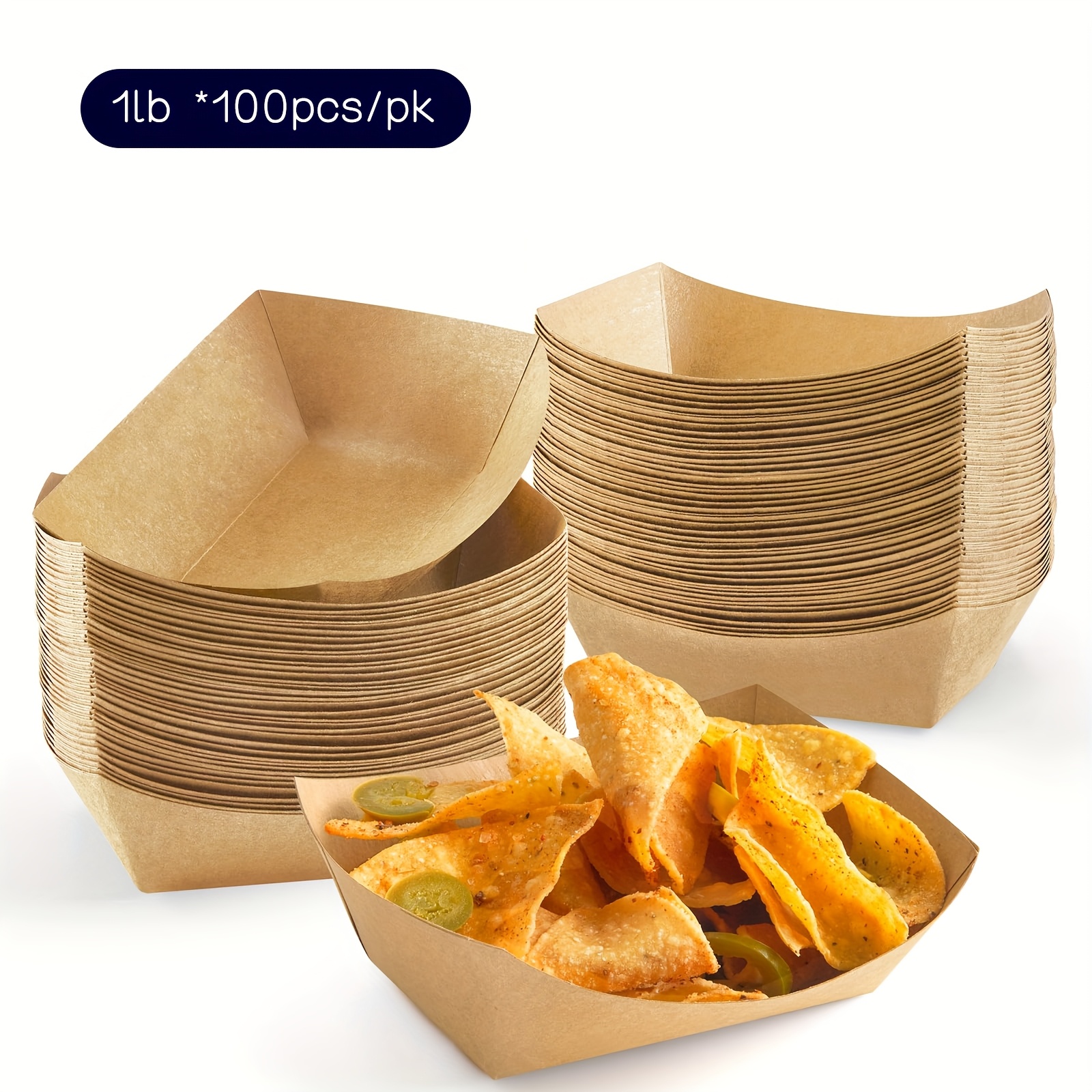 E-shop 100 Kraftpapier-Einwegschalen, Hot-Dog- Hamburger-Verpackung, robuste Papierboot-Einweg-Servicekörbe, geeignet für -Restaurants,