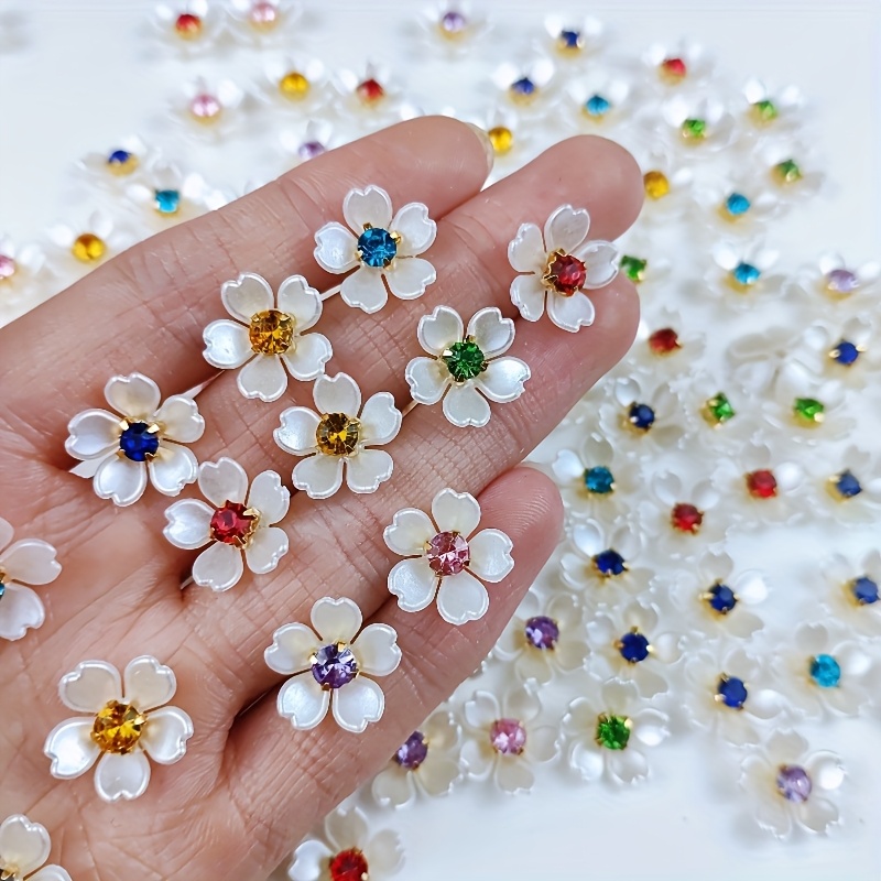 TEMU 42 Mixed Color Flower Beads - 15mm Jewelry Making Supplies With Rhinestone Embellishments For Earrings, Hair Additions, Bracelets And Clothing
