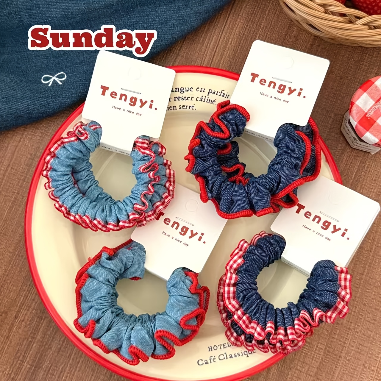 TEMU 8pcs Set Of Contrast Hair Ties, Unlocking And . The Clever Fusion Of Classic Patterns And Vibrant Red-blue Color Scheme Adds Layering And Visual