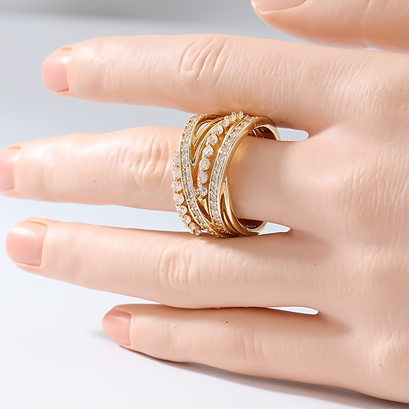 Luxury Multi-Layer Lines Interwoven Women's Ring with Synthetic Zirconia
