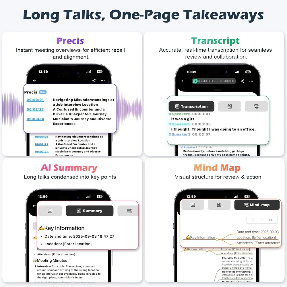 AI Ultra-Thin Portable Recording Device, Featuring AI-powered Transcription and Summarization, a 64GB Music Recording Device with App Control, Supporting 100+ Languages, for Recording Calls During Lectures, Meetings, Concerts, and Live Performances