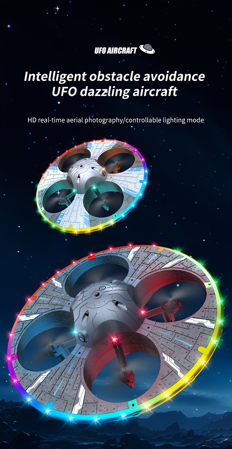 ufo   with two batteries   aerial photography intelligent omnidirectional obstacle avoidance stable   flight 360 degree rolling colored lights and foam four   Product details 8