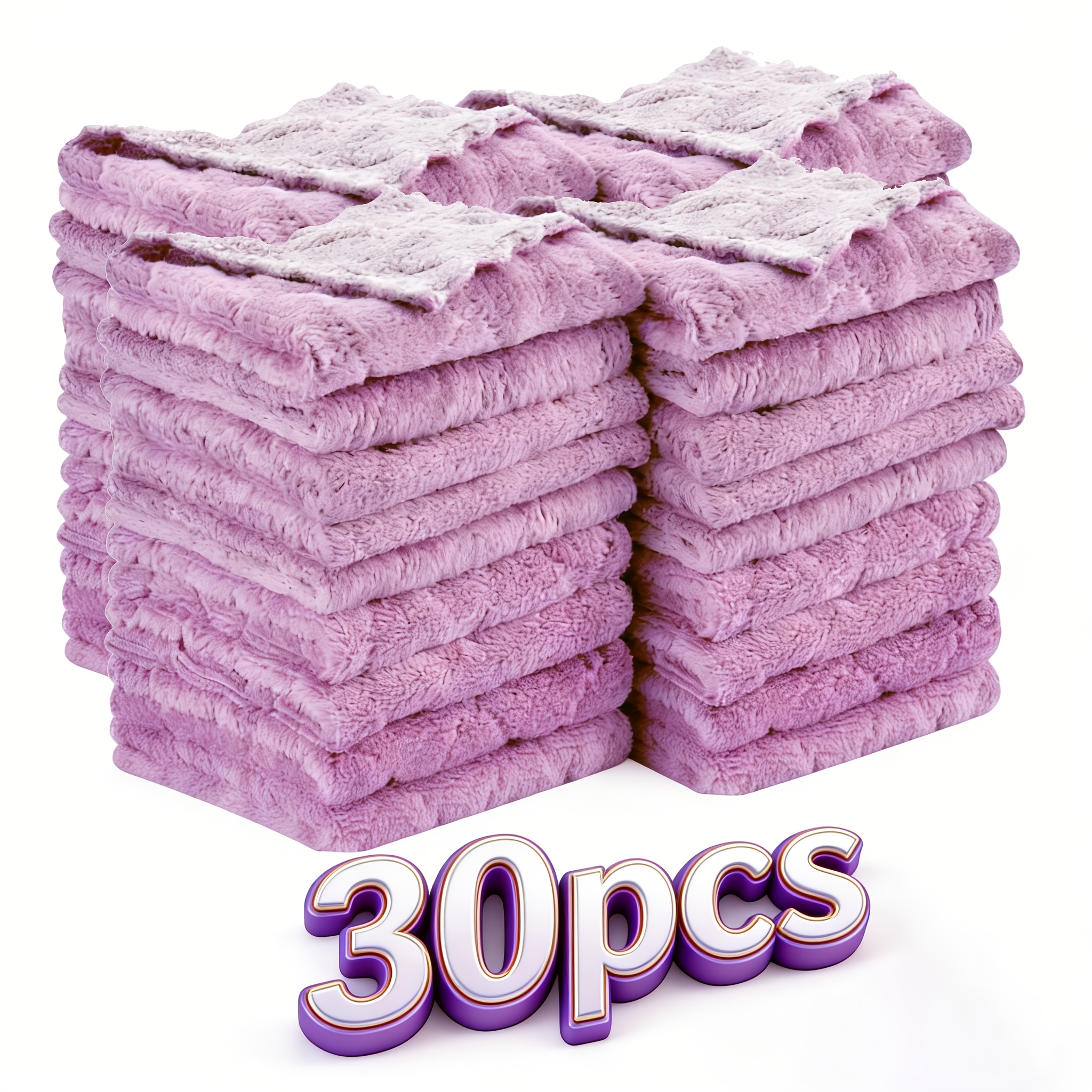 Image of 30pcs Purple Kitchen Towels Dish Towels, Multipurpose Reusable Dish Cloths, Double-sided Microfiber Cleaning Rags For Furniture, Tea, Bowl