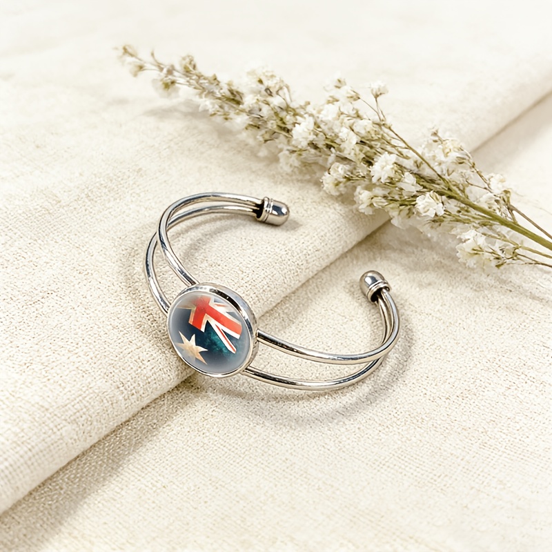 Women's Adjustable Open Bangle with Australian Flag Design
