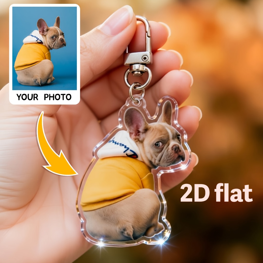 TEMU 2d Flat Custom Photo Acrylic Keychain: Image, We Die-cut Your Subject. 2d Flat Clear Acrylic, Double-sided Print. Pets (cats/dogs), Couples, &