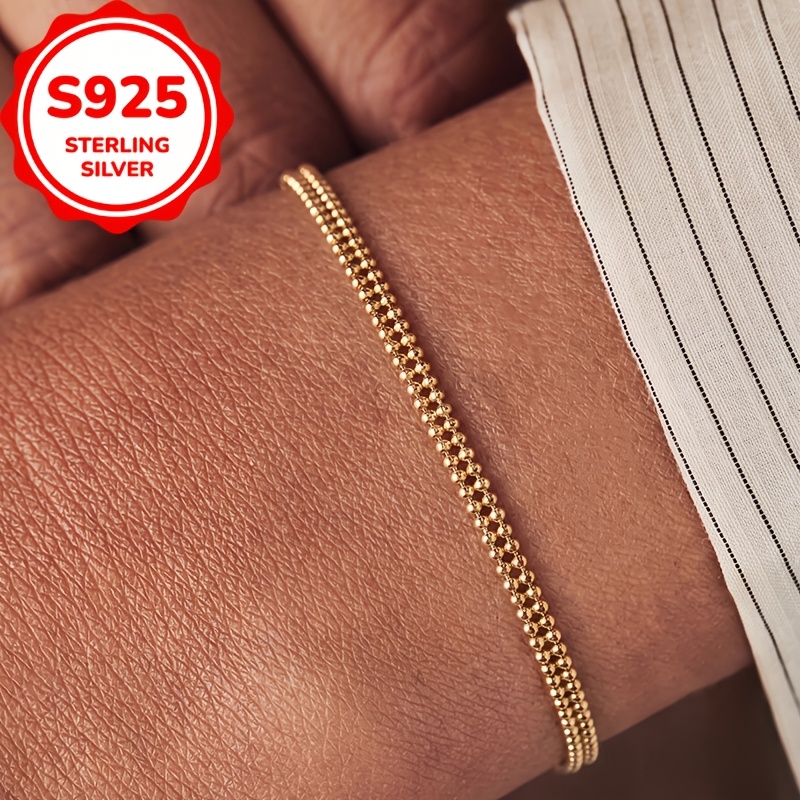 S925 Silver Minimalist Plain Chain Double-Layer Bead Bracelet