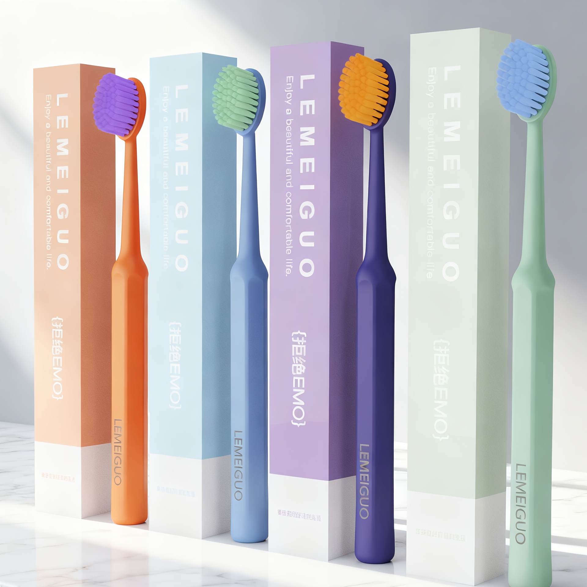 Image of Set Of -bristled Toothbrushes Designed For Families – Features Color Coding, Individually Packaged, With A Gentle Rounded Suitable For Adults, Perfect For Home And Travel