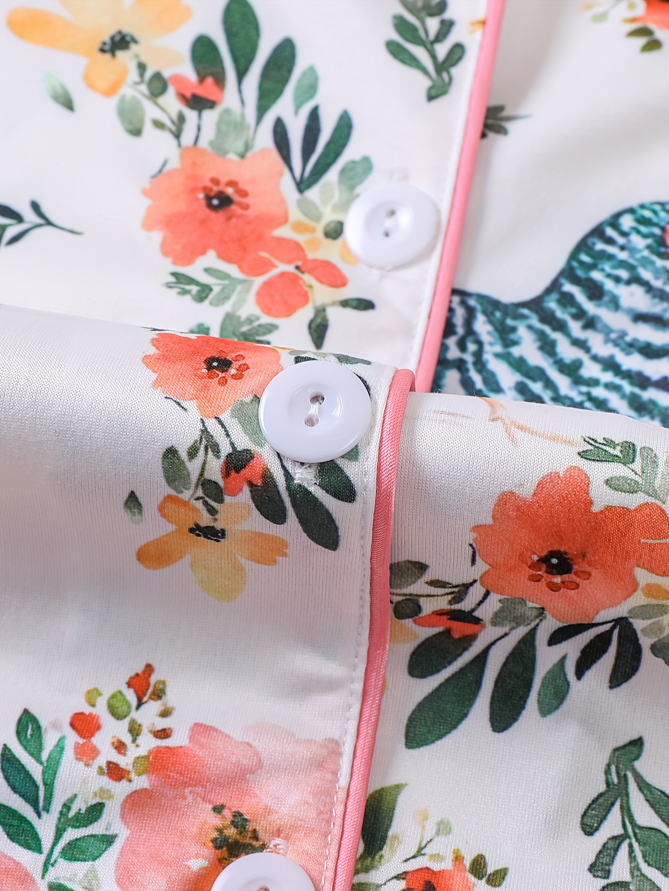 two piece womens elegant polyester white pajama set chicken print fabric     short sleeved button top with collar and matching shorts all   and pocket details   adults pajama sets Product details 7