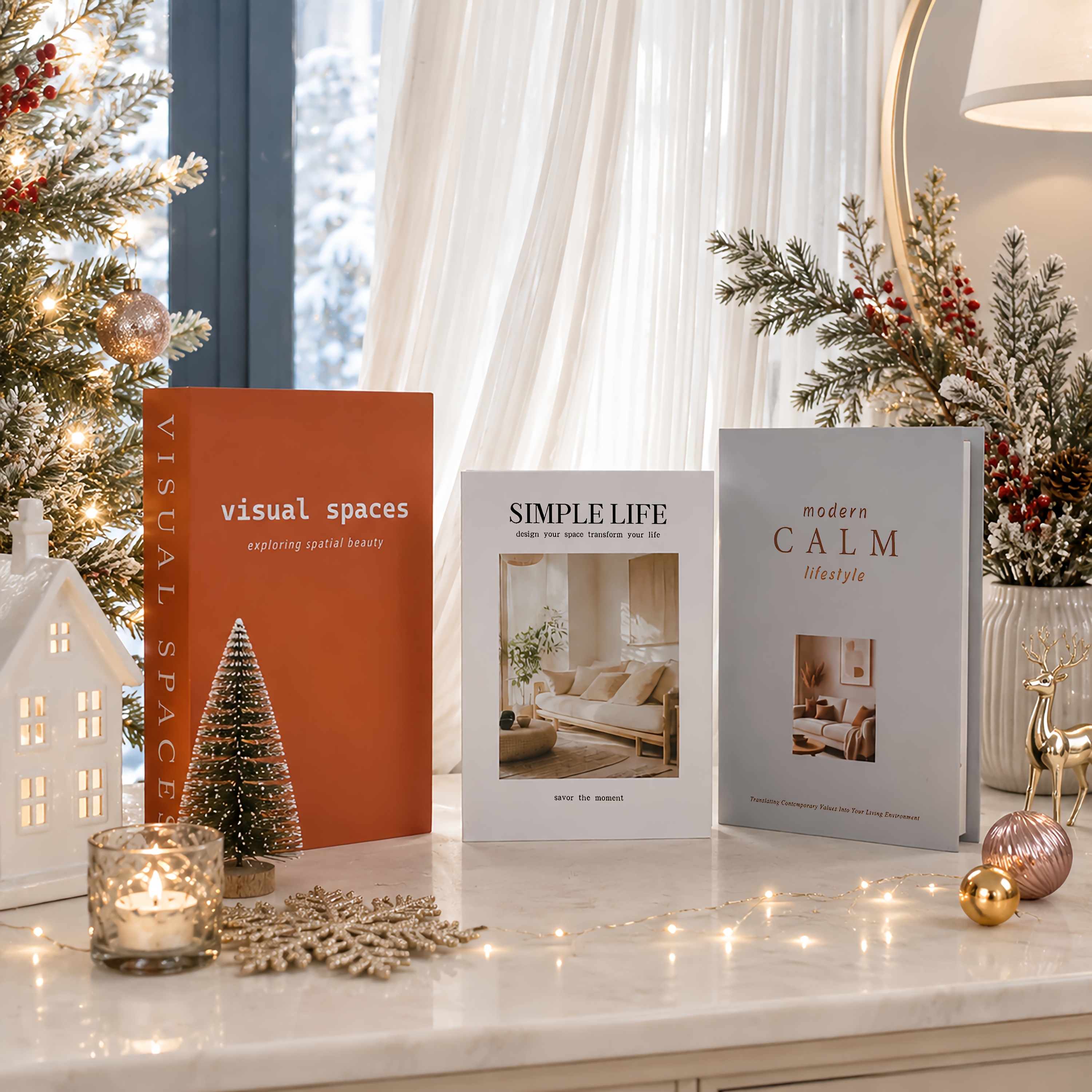 TEMU 3pcs Christmas Home Decorative Books, Modern Minimalist Paper Book Boxes For Tabletop, Living Room, Bedroom, Study & Coffee Table Decor, Nordic