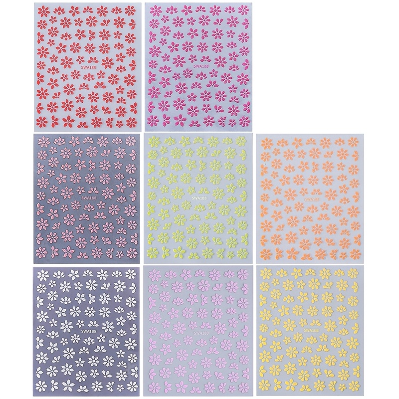 Image of 8 Sheets Floral Nail Art Stickers, Self-adhesive Colorful Flower Pattern Nail Decals For , Diy Nail Salon Art Ornaments, Nail Art Supplies For Women And