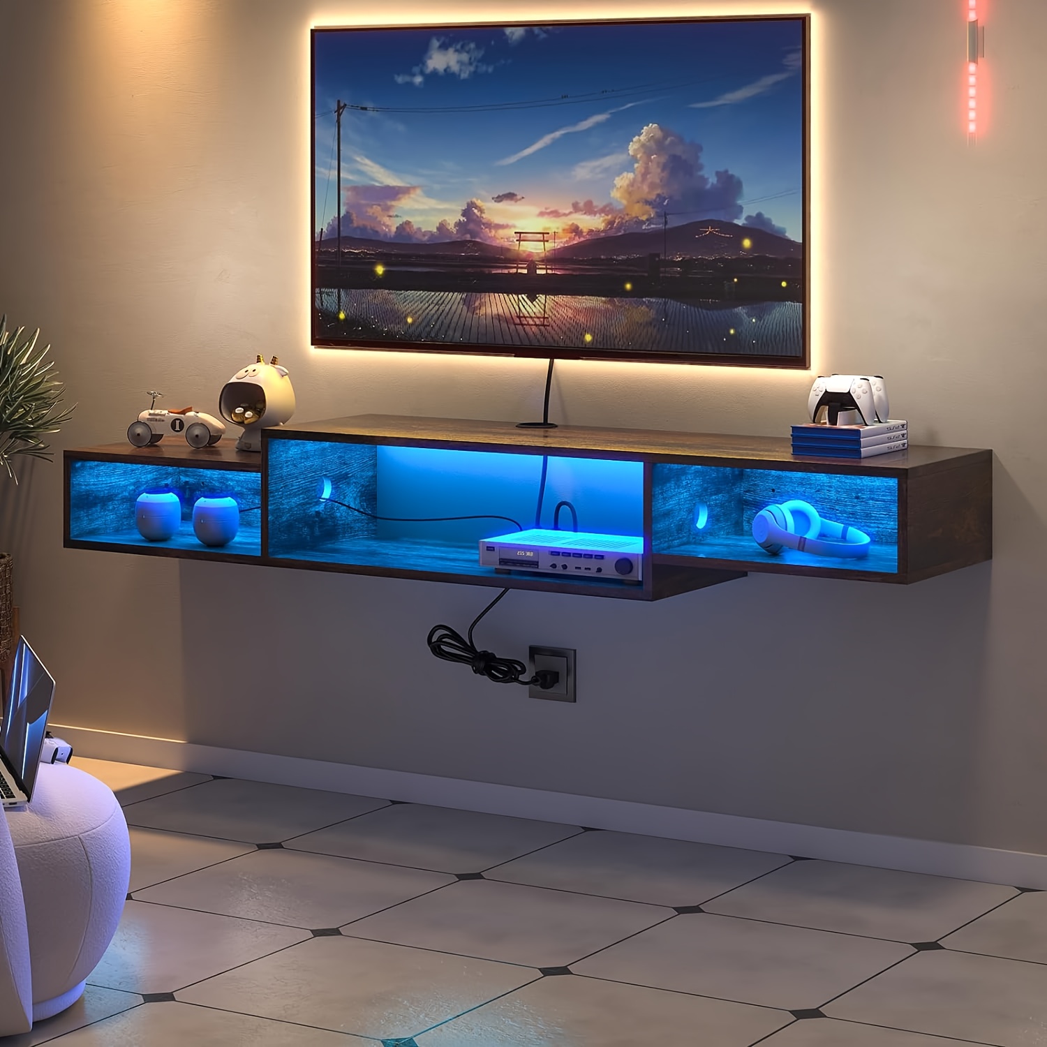 

Floating Tv Stand Mounted Outlet, 59" Floating Tv Led Lights, Floating Tv Shelves For Box ,