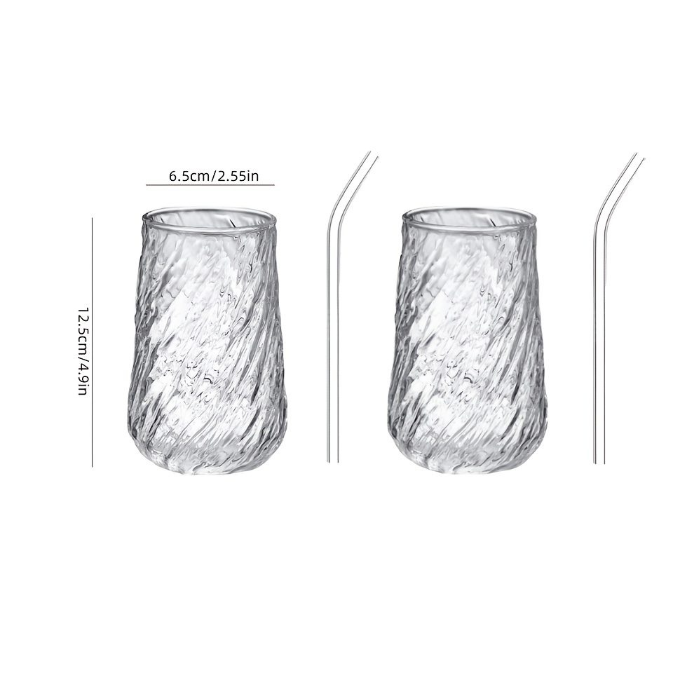 TEMU 4pcs Set: 2 Cups + 2 Straws. Unique Textured Glass Cups, Novelty Glassware, High Borosilicate Glass, Coffee Cups, Coffee Mugs, Coffee Bar