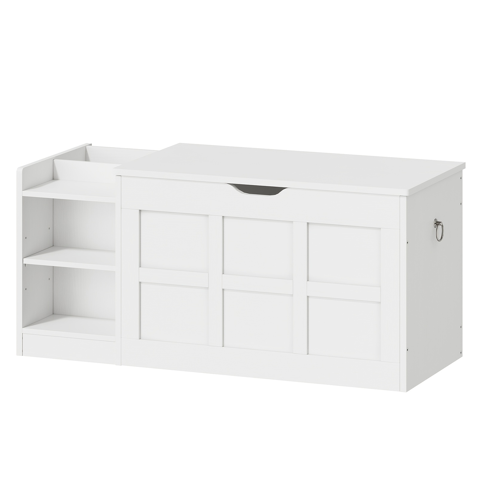 Image of Storage Cabinet With Lid, Double Zone Large Capacity Storage Box With 1 Hinge And 2 Pull Rings, Stool With Storage Space, 100 X 40 X 48cm, Suitable For Living Room, Entryway, Etc. White