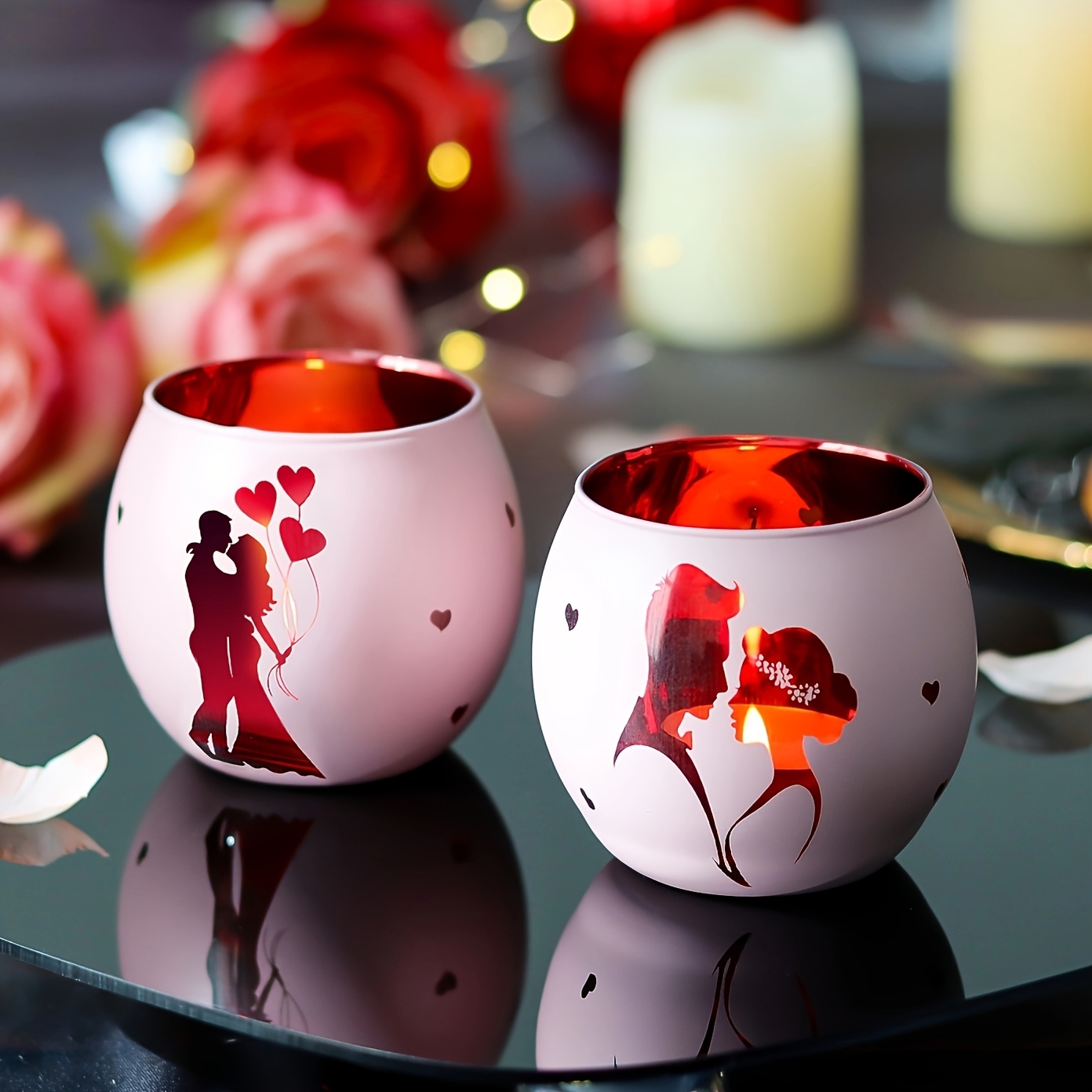 E-shop Set mit 2 romantischen Kerzenständern, Teelicht-Kerzenhalter-Set, elegantes Tischdekor für Esstische, geeignet für abendliche Kerzenmahlzeiten,