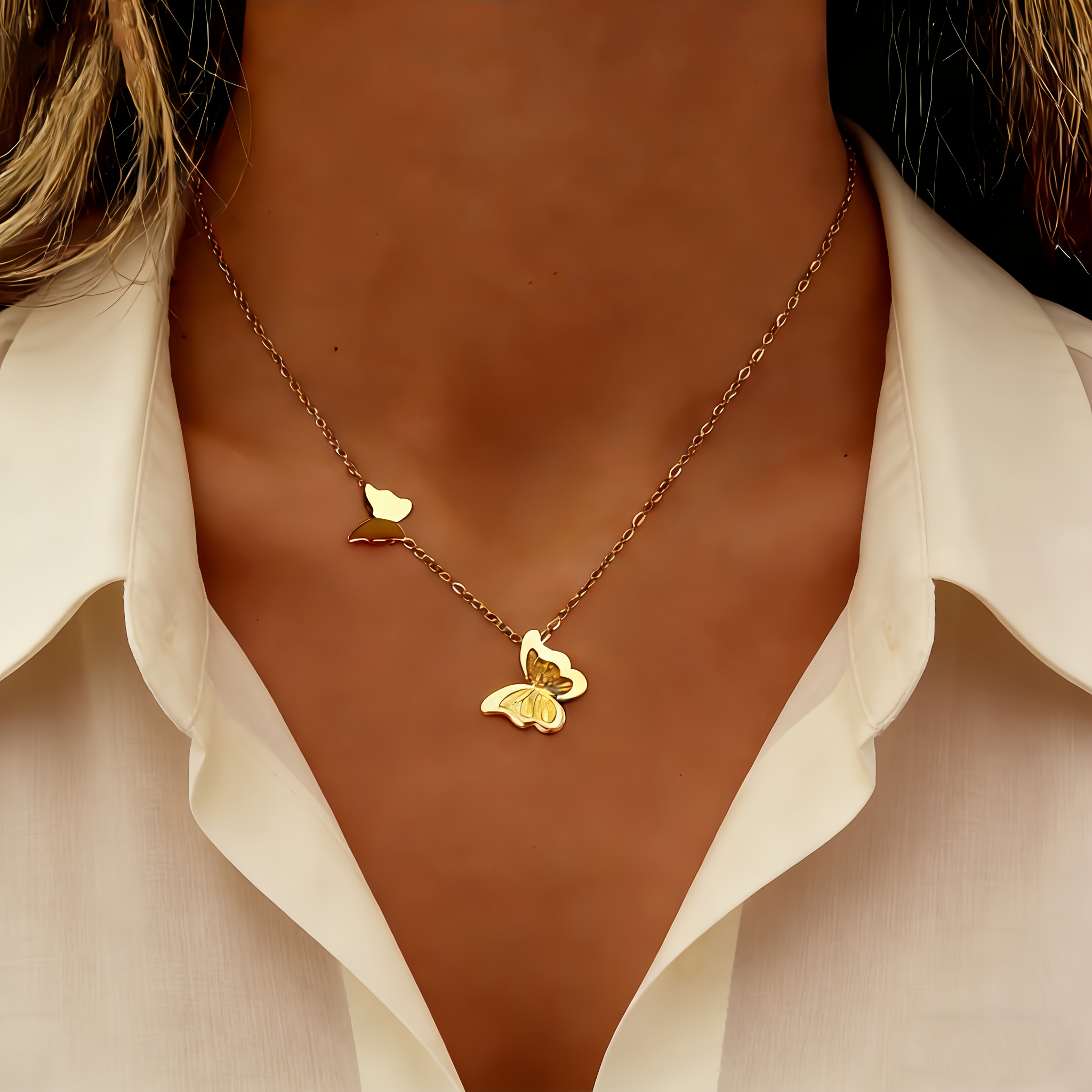 Women's Golden Butterfly Stainless Steel Necklace, Elegant Gift