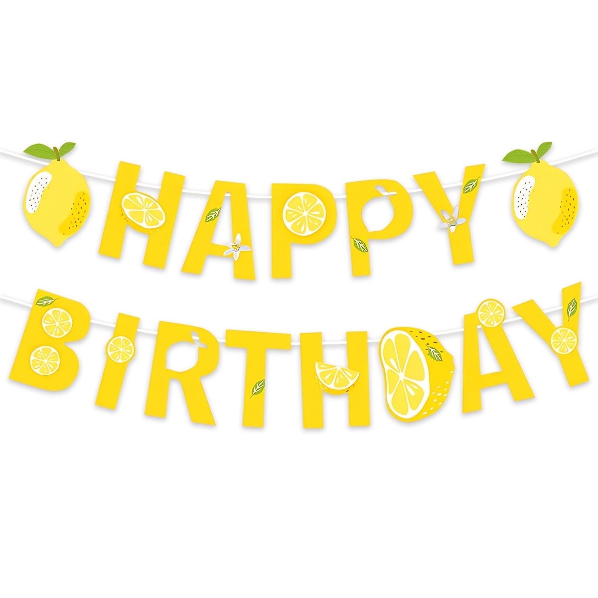 Party Banners Summer Lemon Happy Birthday Garland - Bright Citrus Theme Decorations For Outdoor Parties, Fresh Fruit Birthday Supplies, Banner For Kids & Adults, Vibrant Summer Party Backdrop
