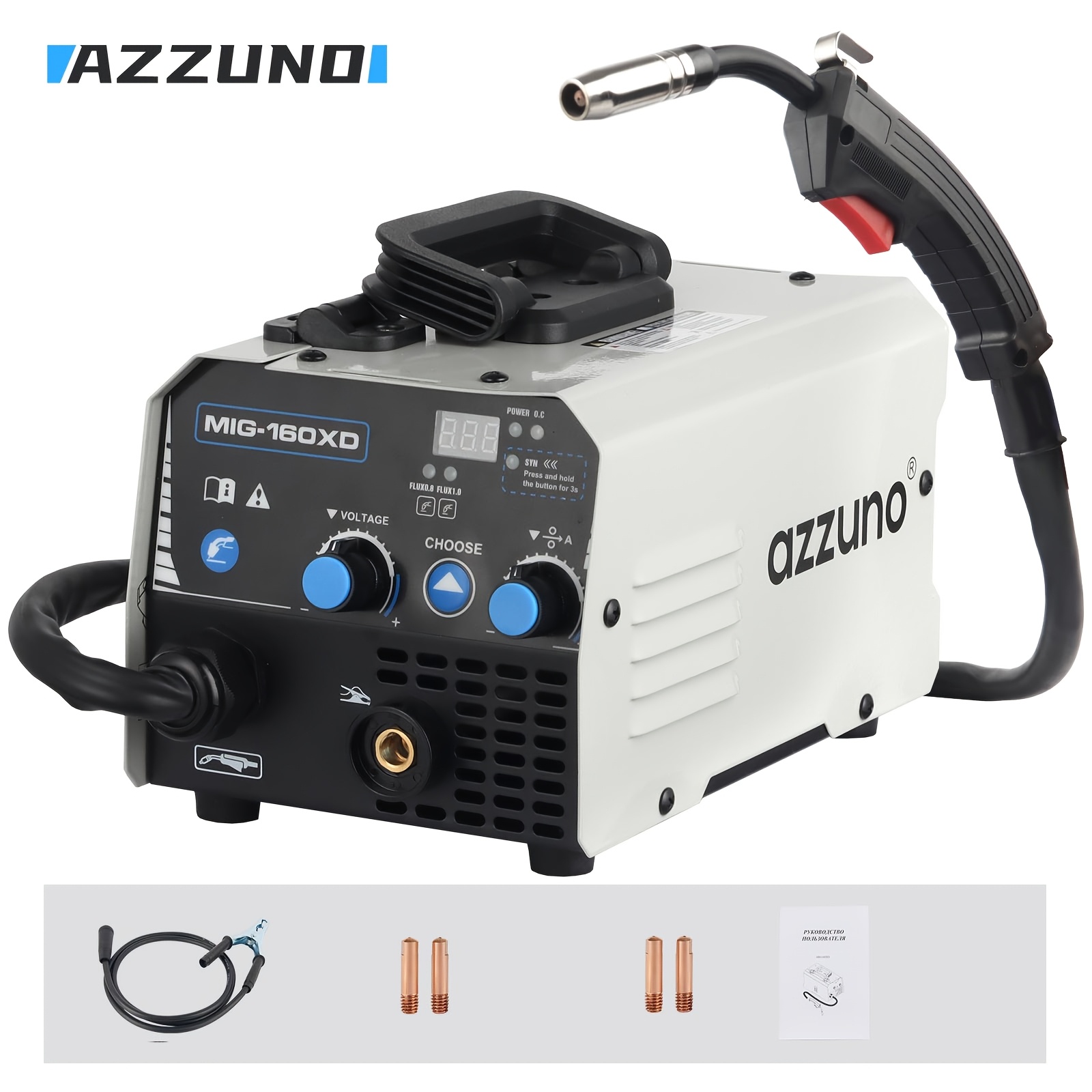 Image of Azzuno Mig-160xd 220v 100a Gasless Mig Welder, Portable Flux Core Welder With Digital Display, Igbt Inverter Welder For Home Diy Repair