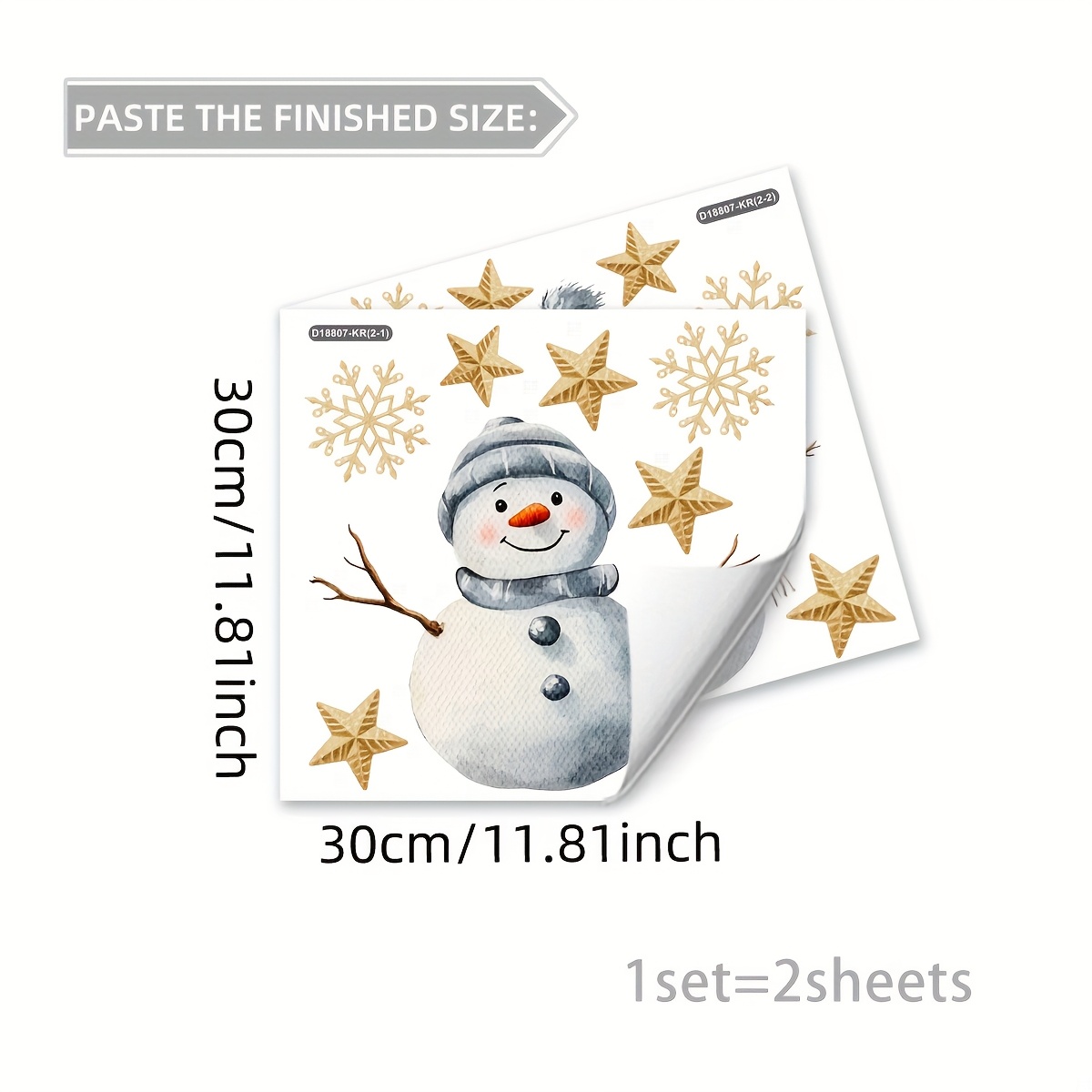 A Set Of 2 (30*30cm*2pcs) Christmas Snowman, Star, And Snowflake Static Cling Stickers, Double-sided, , 20 Mil Decorative Holiday Atmosphere Background Window Decals (d18807-kr)