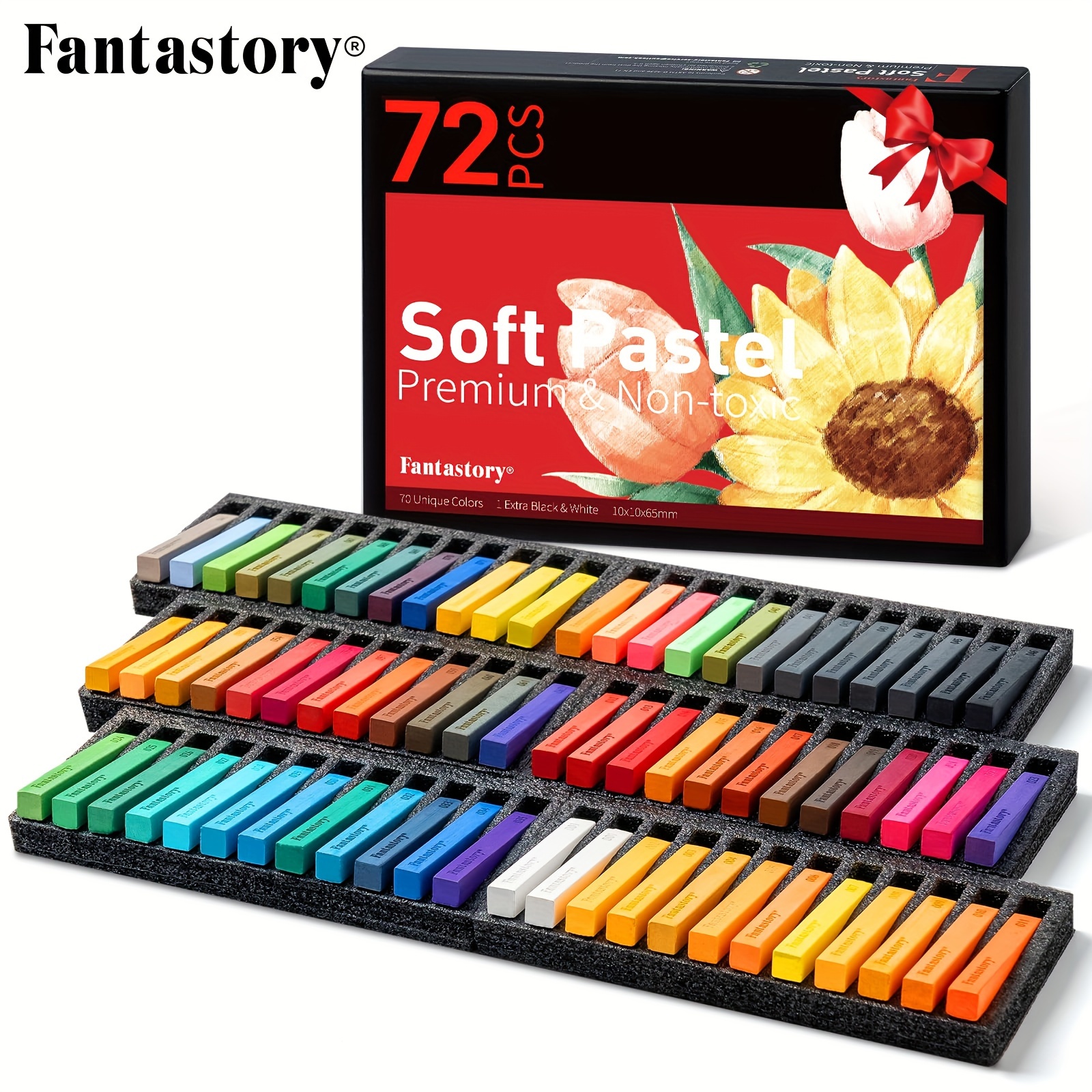 

Fantastory Long Soft Chalk Pastels Set, 72 Sticks, Includes 5 Fluorescent Colors, Non Toxic Soft Pastels Christmas, Gift