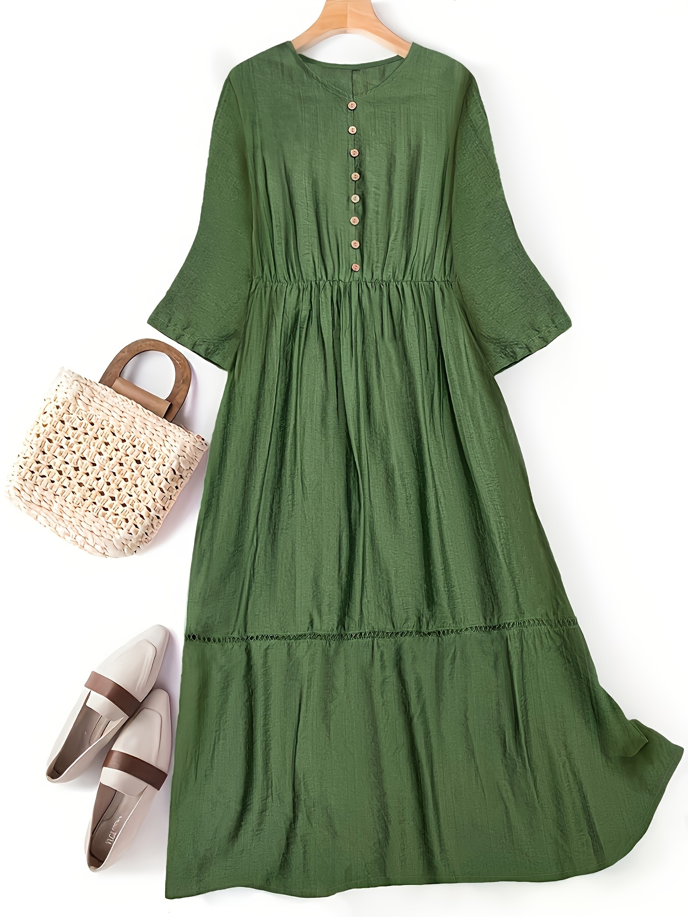 plus size ladies fashion casual round neck waist cinched - Temu Oman