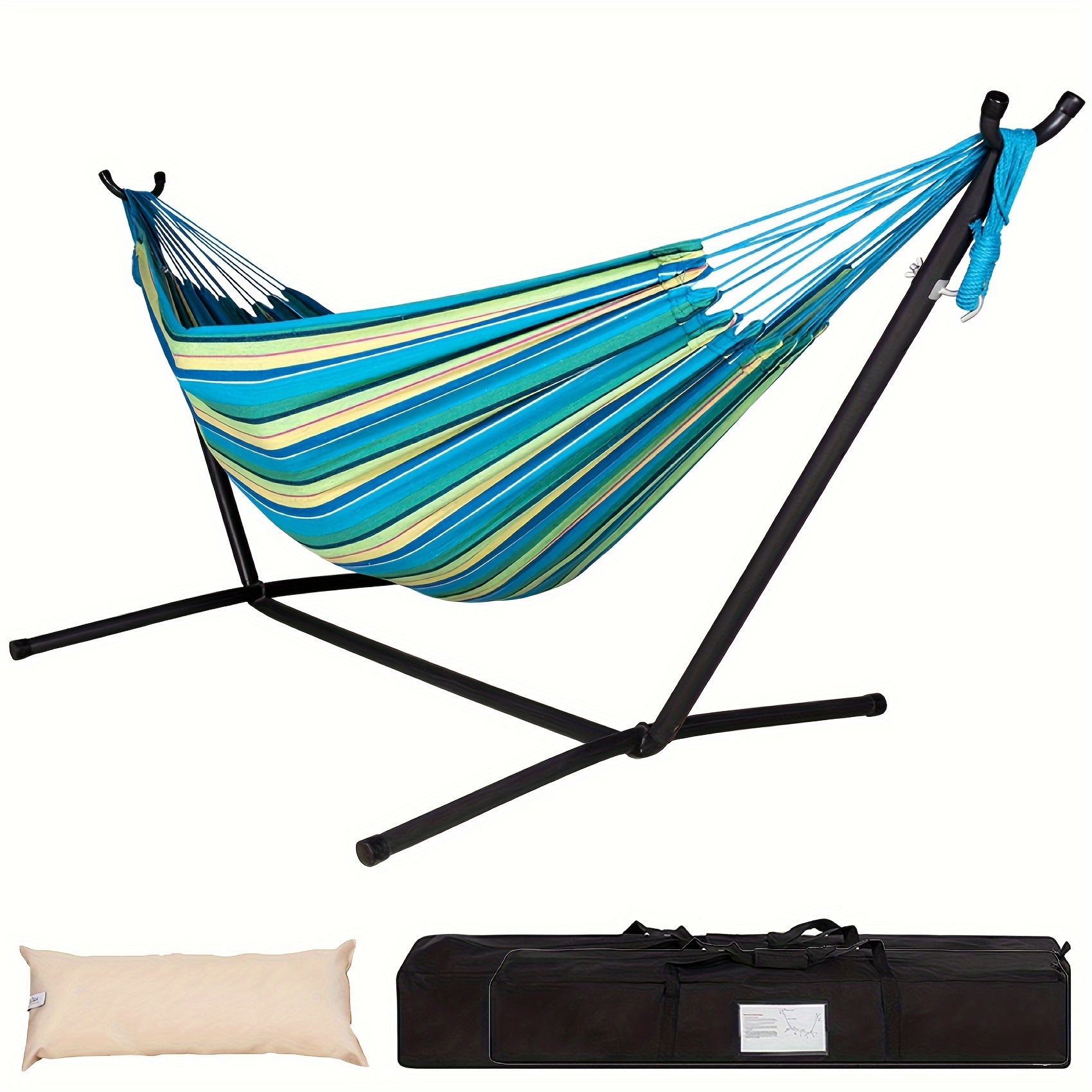 

Double Hammock With Space Saving Steel Stand Includes Portable Carrying Case And Head Pillow, 450 Pounds Capacity