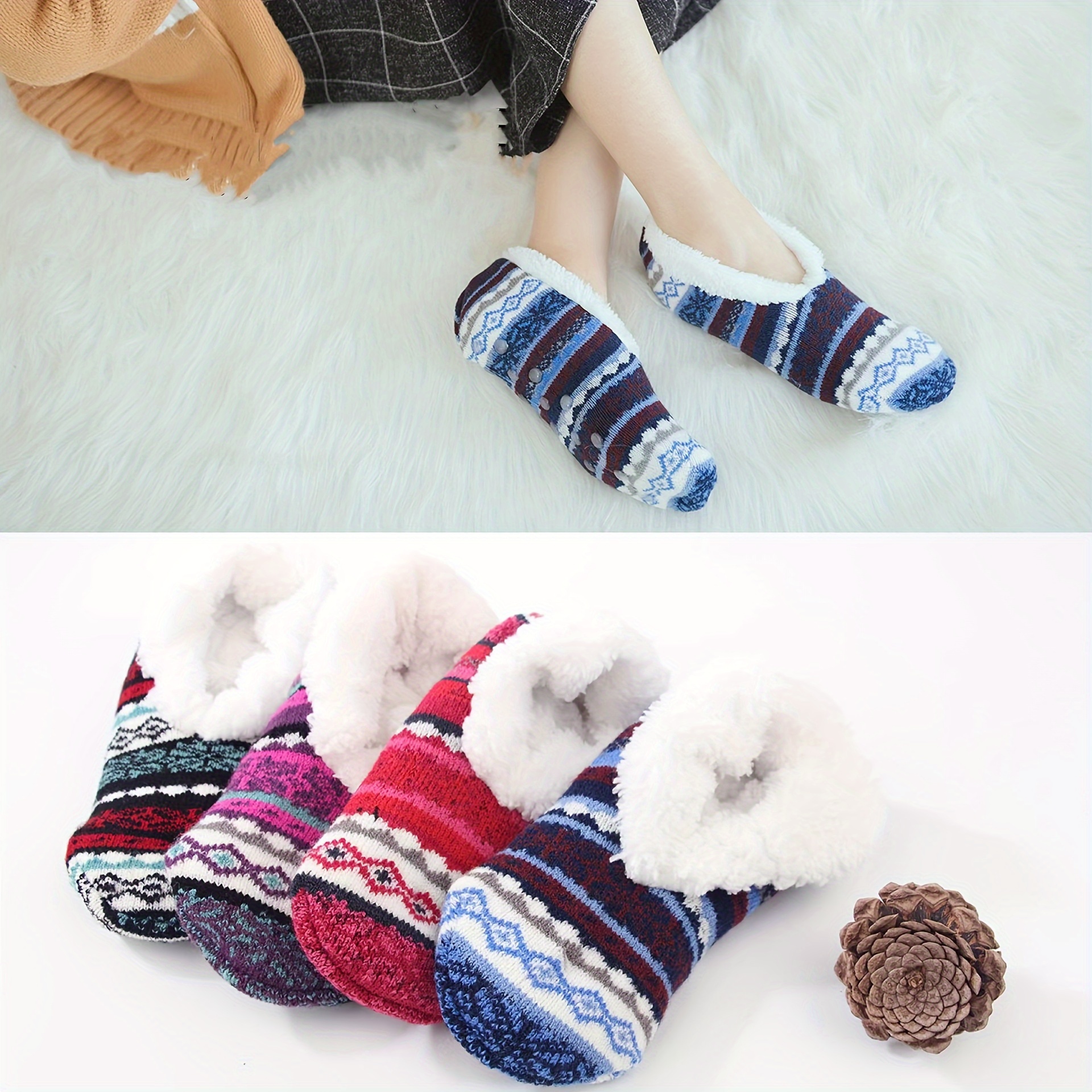 

Cozy Fleece-lined Winter Socks For Women - Soft, Warm & Non-slip Indoor Slipper Socks With Cute Prints, Soft, Warm, Indoor Slippers, Fleece, Anti-slip