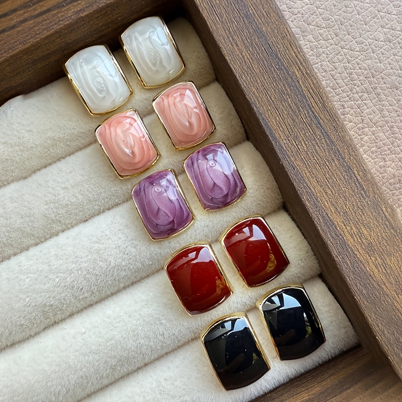 TEMU 10pcs Vintage Style Colorful Square Fashion Stud Earrings Set