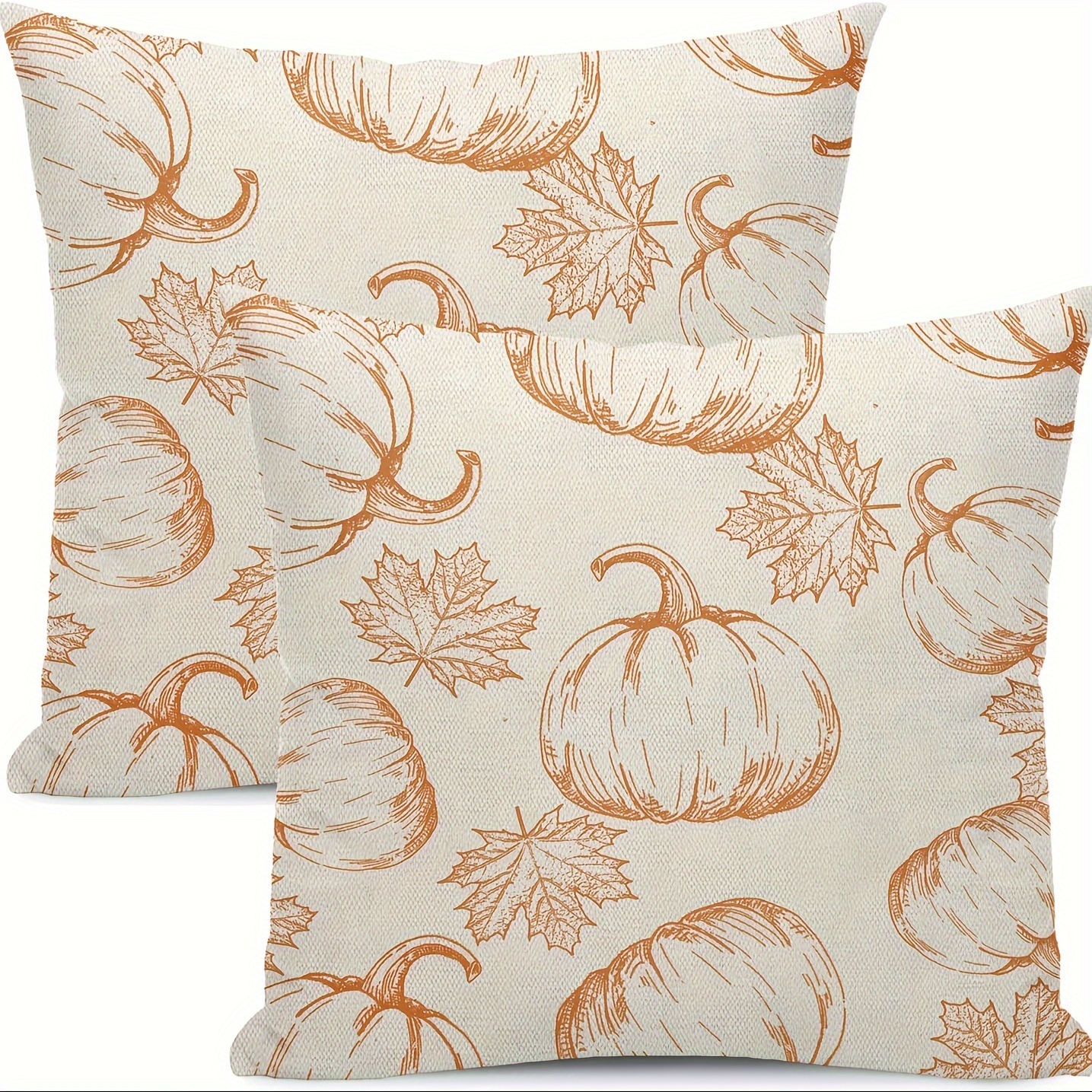 

2pcs Throw Pillow Covers - Orange Pumpkin & Maple , Fall Thanksgiving Decor, Zip Closure, Machine Washable - 16x16, 18x18, 20x20 Inches (pillow Not Included)