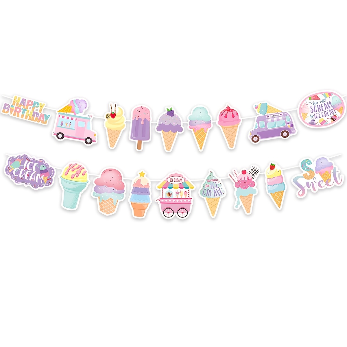 TEMU Cream Themed Birthday Party Banner, For Summer Birthday Parties, Girls' Themed Birthdays, Dessert Table Decorations, Ice Cream Themed Events,