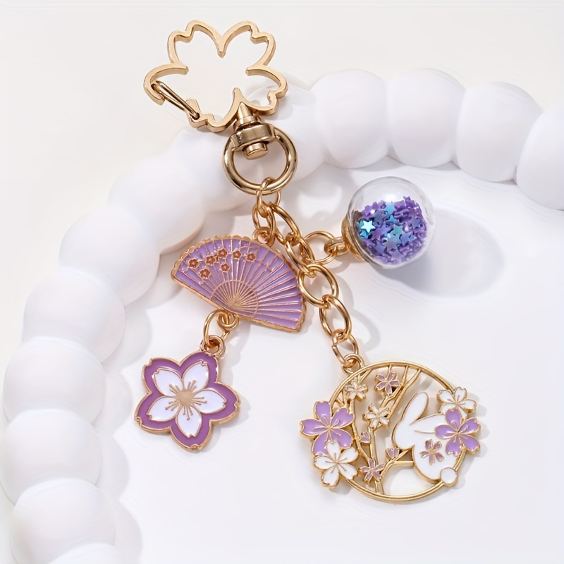TEMU 1pc Fan Rabbit Flower Glass Ball Keychain