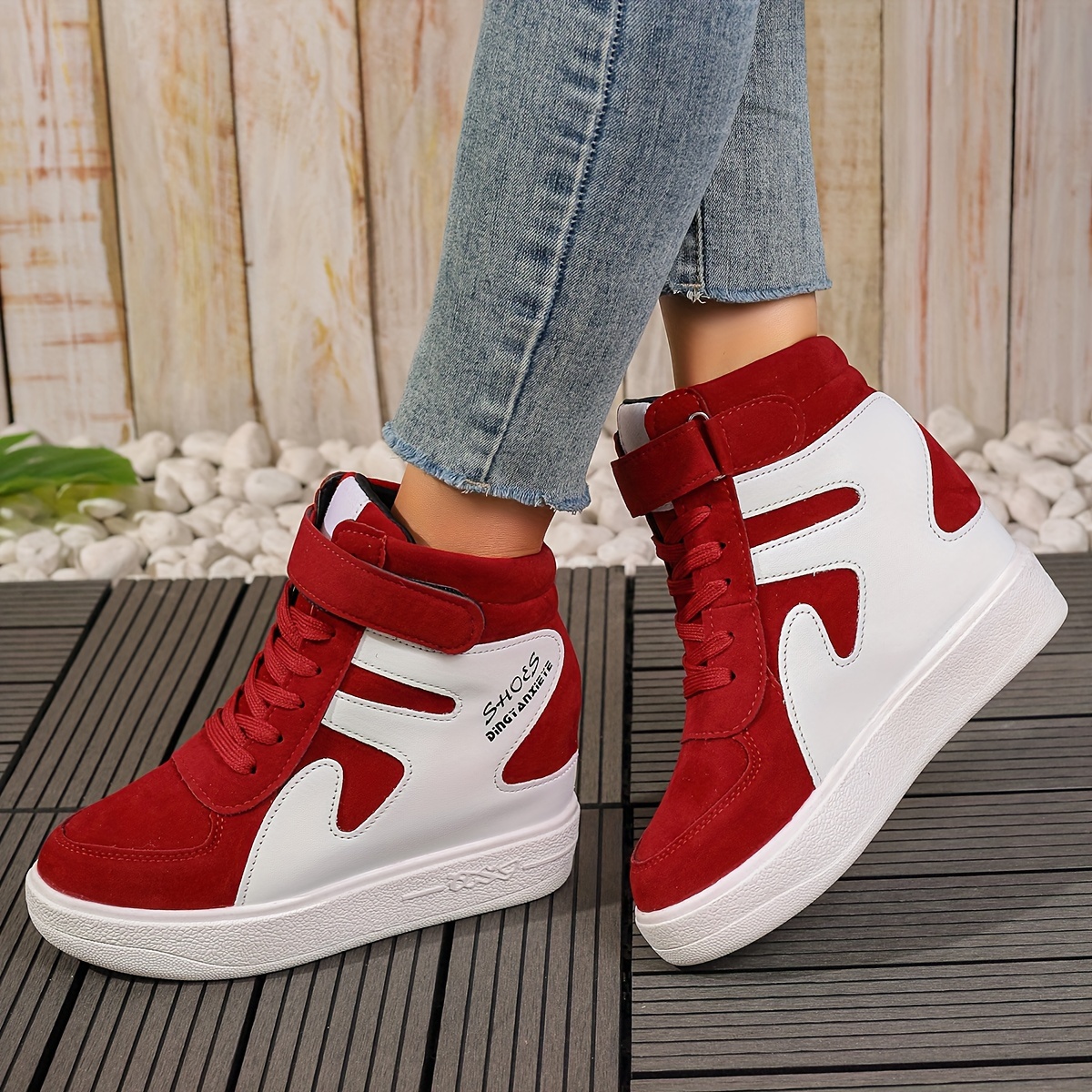 Red  Women's Wedge Heel Sneakers sold by 100 Spartans