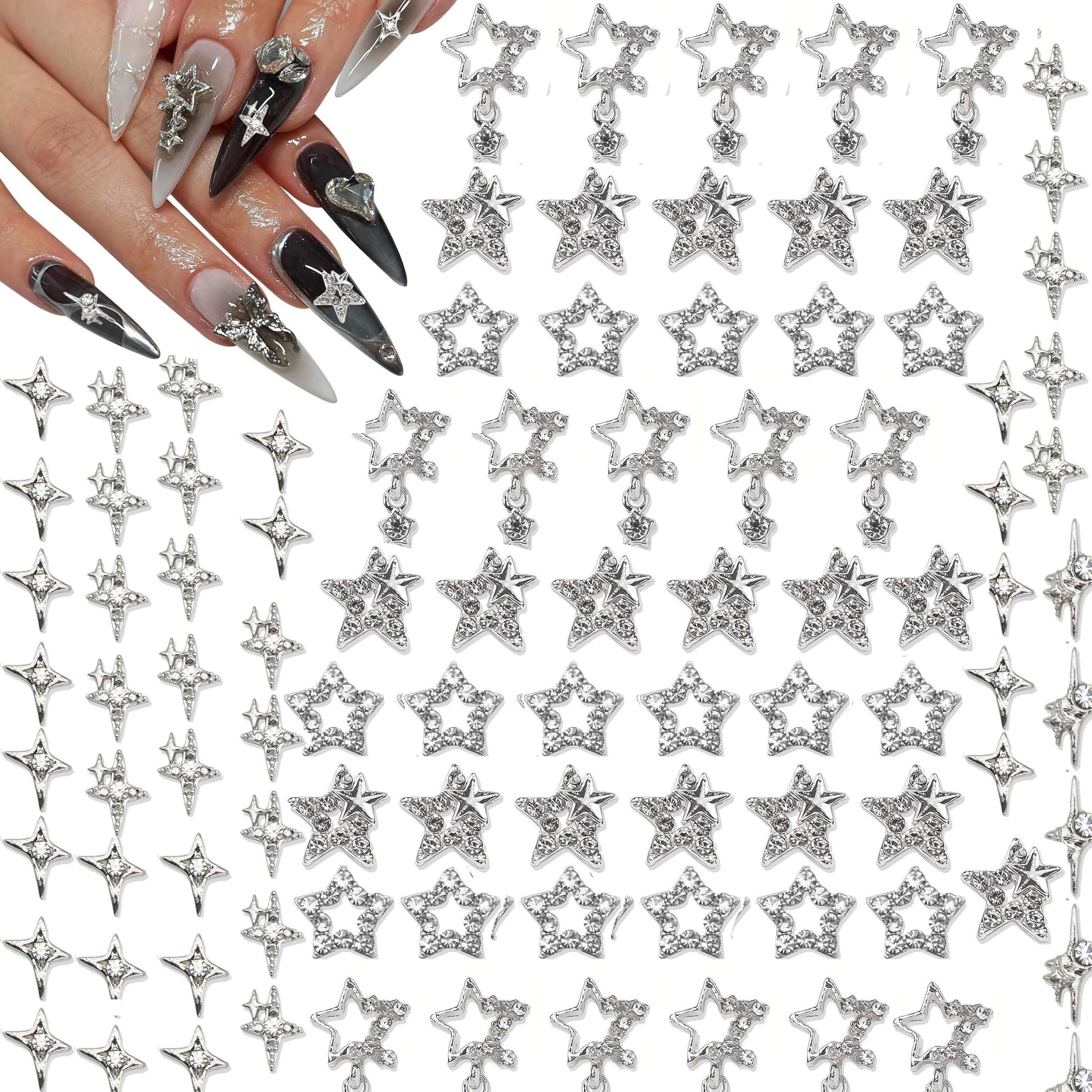 

120pcs Silver Star Nail Charms Shiny 3d Stars Nail Gems Starlight Nail Jewelry Y2k Charms For Acrylic Nails Decoration Metal Nail Supplies For Women And Girls