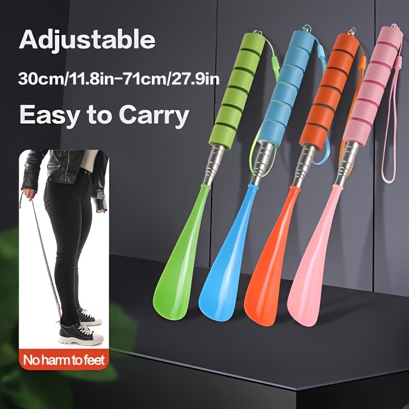 

1pc Adjustable Shoe Horn With Long Handle, Stainless Steel Telescopic Rod Shoe Puller For Elderly