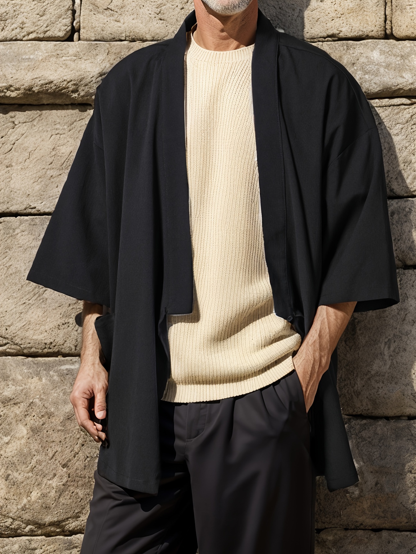 Men's Casual Japanese Kimono Style Loose Fit Shirt Lace Male - Temu