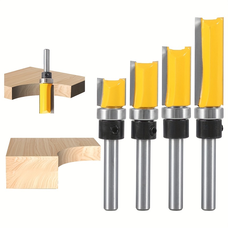 

4pcs/set Precision 1/4" Shank Pattern Flush Trim Router Bit, Flush Trim Wood Cutter, Ultra-precise, Seamless Cuts - Durable & Versatile, Smooth Milling & Detailed Finishing