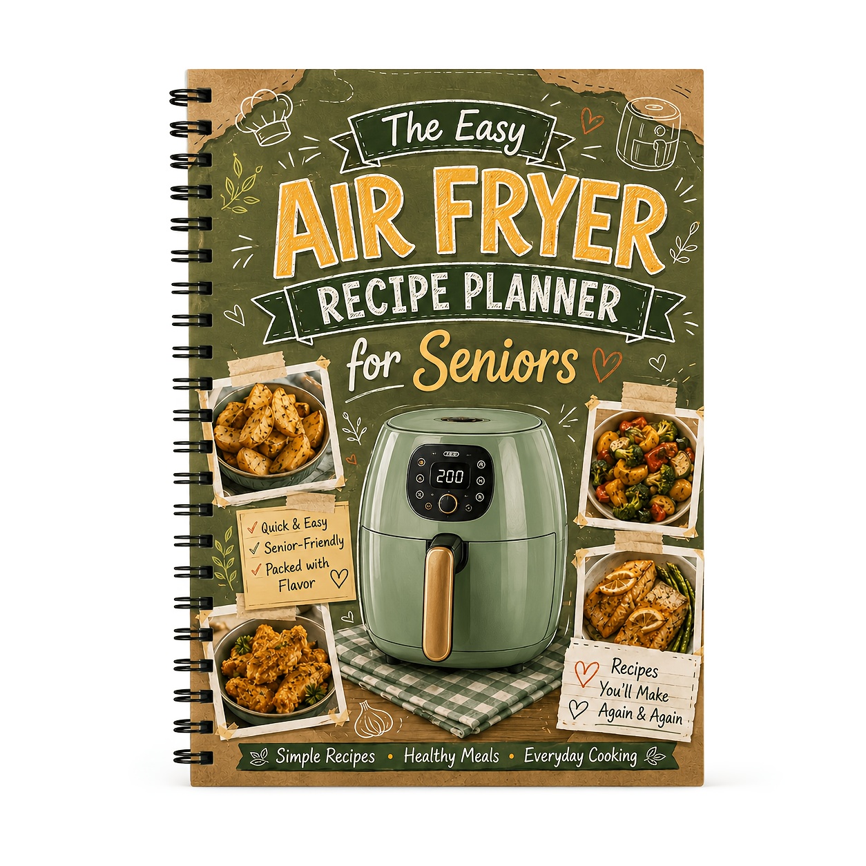 TEMU Air Fryer Cooking Coil Planner For Middle-aged And Elderly, Quickly Prepare Meals With Simple Ingredients, A5 Air Fryer Food Guide With Easy