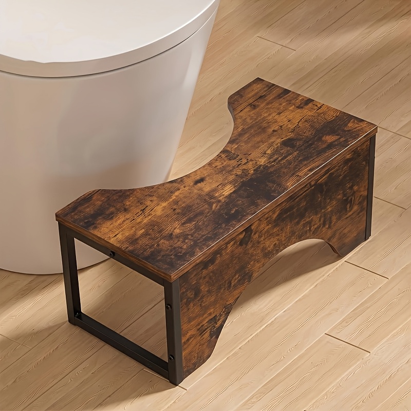 TEMU 7 Inch Heavy Duty Toilet Stool For Adults, Wooden Bathroom Foot Stool With Metal Frame, 500 Lbs Capacity Squatting Stool, Anti-slip Toilet Step