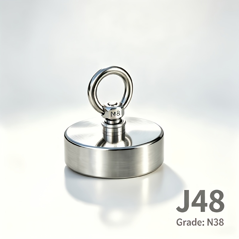 TEMU Aimant de pêche de sauvetage J48 85KG, aimant N38 avec anneau de levage M8, aimant de chasse au sous-marin antirouille pour récupérer les objets